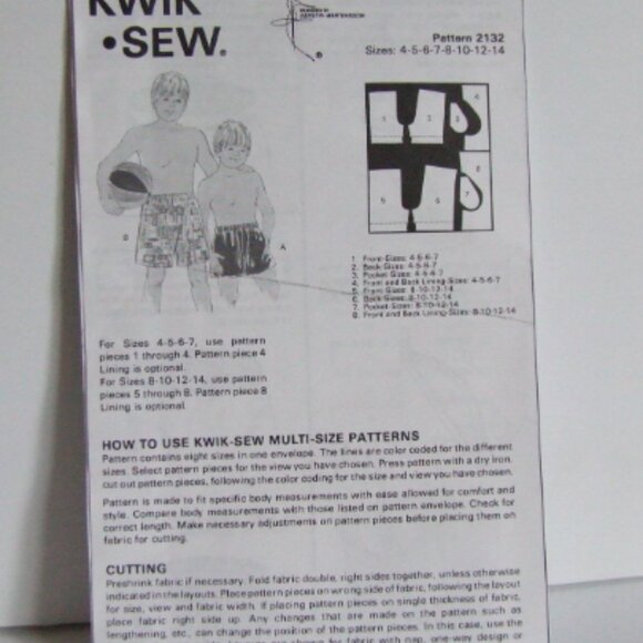 Swim suit shorts sewing pattern Kwik Sew 2132 vintage uncut swimming trunks boys - Picture 4 of 5